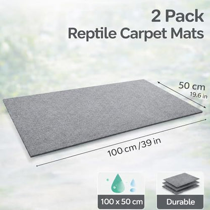 HERCOCCI 2 Pack Reptile Carpet, 39’’ x 20’’ Terrarium Bedding | Substrate Liner Reptile Cage Mat Tank Accessories for Bearded Dragon Lizard Tortoise Leopard Gecko Snake (Grey) - color: Grey