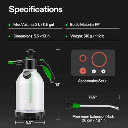 VIVOSUN 70oz Pump Sprayer, Portable Water Spray Bottle | for Spraying Plants, Flowers, Weeds and Cleaning, Hand Pump with Side Filling Port, Measuring Cup, Adjustable Nozzles - size: 70oz