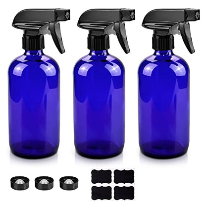 Worldgsb Glass Spray Bottles, 16oz Blue Glass Spray Bottles with Labels & Adjustable Nozzle, Reusable Containers for Cleaning, BBQ, Food, Plants, Alcohol, Essential Oils(3 Pack) - color: Blue, style: 3 Pack
