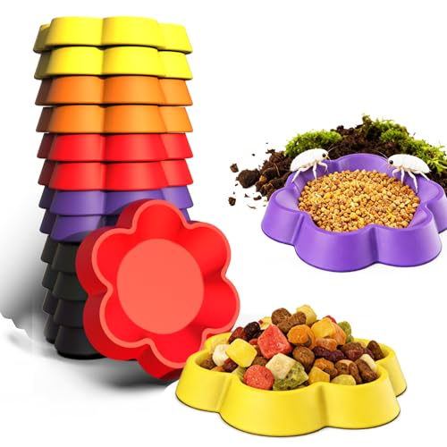 12-Pack Small Reptile Feeding Dish, Colorful Feeder Bowls for Dubia Roaches, Isopods, Springtails & Dwarf Invertebrates for Terrarium & Enclosure