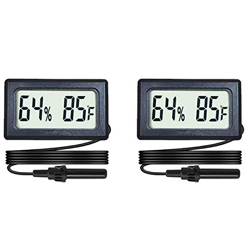 2-Pack Mini Digital Hygrometer Thermometer Gauge with Probe LCD Display | Temperature Fahrenheit Humidity Meter for Incubator Reptile Plant Terrarium Sealed Containers Guitar Case