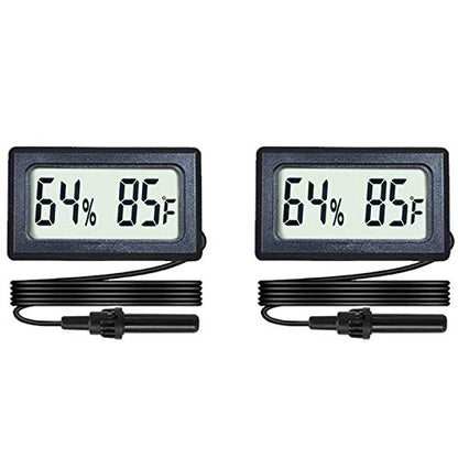 2-Pack Mini Digital Hygrometer Thermometer Gauge with Probe LCD Display | Temperature Fahrenheit Humidity Meter for Incubator Reptile Plant Terrarium Sealed Containers Guitar Case