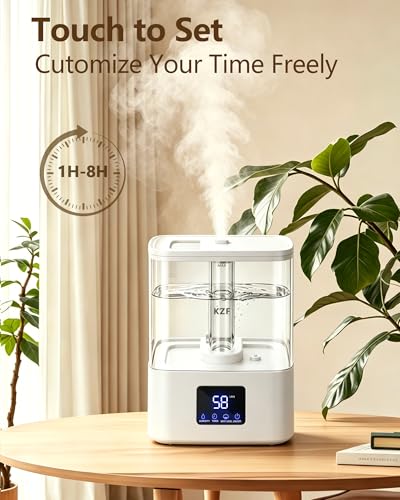 KZF 4L Top Fill Humidifiers for Bedroom & 40H Runtime - Cool Mist Humidifier, 3 Mist Levels, 8H Timer, Essential Oil Tray, Humidity Display, Quiet for Baby, Plants, Large Room (White, 4, Liters) - color: White