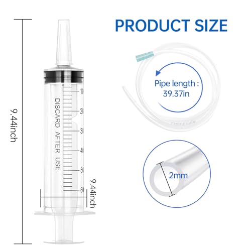 60cc Plastic Syringe - Large Syringe for Liquid with 40" Tubing, Syringes for Liquid, 4 Pack - size: 60ml