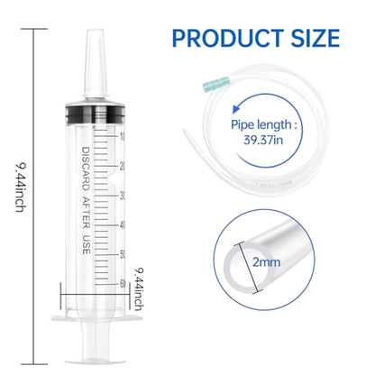 60cc Plastic Syringe - Large Syringe for Liquid with 40" Tubing, Syringes for Liquid, 4 Pack - size: 60ml