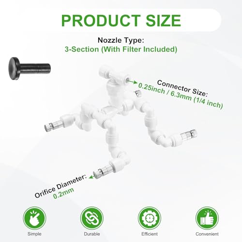 M METERXITY Reptile Mister Nozzles, 0.2mm Pore Copper 1/4" Four-Head Reptile Misting Spray Nozzle with filter Plug for Terrarium/Vivarium, 360 Degree Adjustable Nozzle [White]