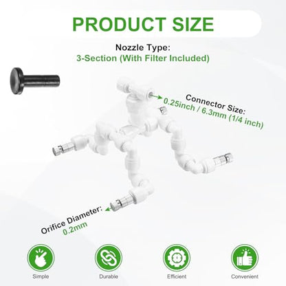 M METERXITY Reptile Mister Nozzles, 0.2mm Pore Copper 1/4" Four-Head Reptile Misting Spray Nozzle with filter Plug for Terrarium/Vivarium, 360 Degree Adjustable Nozzle [White]