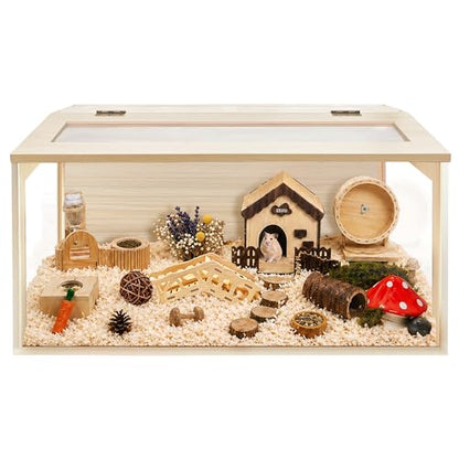 PROLEE Hamster Cage with Chewproof Wood Top, Guinea Pig Cages, Hamster Habitat with Clear Acrylic Sheets Solid Built, Small Animal Cage (Oak, 40X19.5X19.5 inch) - color: Oak, size: 40.0"L x 19.5"W x 19.5"H