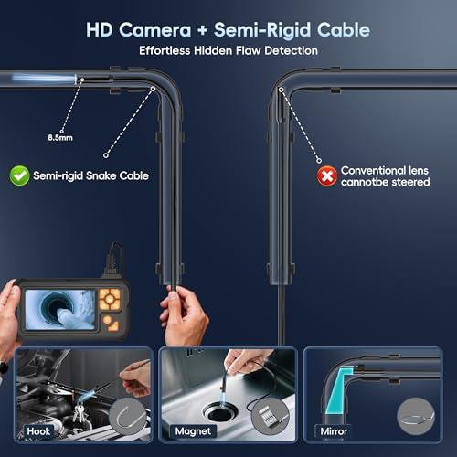 50FT Inspection Endoscope Camera with Light,1080P HD Borescope Camera | IP67 Waterproof Sewer Camera with 8 LED Lights Snake Camera with 4.3" IPS Screen, Semi-Rigid Cable for Auto & Plumbin Tools - size: 50FT