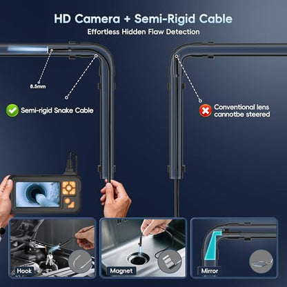 50FT Inspection Endoscope Camera with Light,1080P HD Borescope Camera | IP67 Waterproof Sewer Camera with 8 LED Lights Snake Camera with 4.3" IPS Screen, Semi-Rigid Cable for Auto & Plumbin Tools - size: 50FT