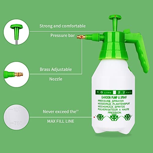 Garden Pump Sprayer,68oz/34oz Hand-held Pressure Sprayer Bottle for Lawn with Safety Value&Adjustable Nozzle, for Watering,Spraying Weeds,Home Cleaning and Car Washing,0.5 Gallon - size: 51oz