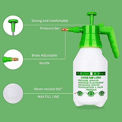Garden Pump Sprayer,68oz/34oz Hand-held Pressure Sprayer Bottle for Lawn with Safety Value&Adjustable Nozzle, for Watering,Spraying Weeds,Home Cleaning and Car Washing,0.5 Gallon - size: 34oz