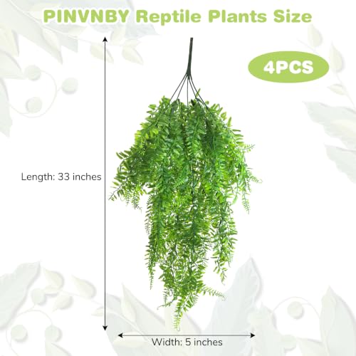 PINVNBY Reptile Plants Hanging Fake Vines Boston Climbing Terrarium Plant with Suction Cup for Bearded Dragons Lizards Geckos Snake Pets Hermit Crab and Tank Habitat Decorations (4 Pack) - size: 4PCS
