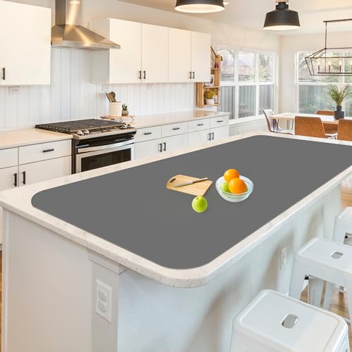 Silicone Mats for Kitchen Counter, Treerit 47.24"x 23.62" Extra Large Silicone Mat, Non-slip Heat Resistant Kitchen Counter Mat, Quartz Countertop Protector, Shipped Rolled Up, No Creases, Gray - color: Gray
