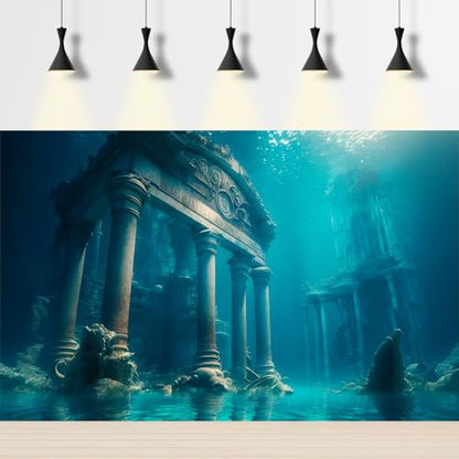 Under The Sea Aquarium Background Undersea Ancient Greek Temple Fish Tank Background Ocean Deep Blue Sea Sunray Terrarium Backgrounds Deep Blue Ocean Temple Reptile Tank Enclosure Backgrounds 24x12in - color: Foggy Blue, size: 24(W)x12(H)in