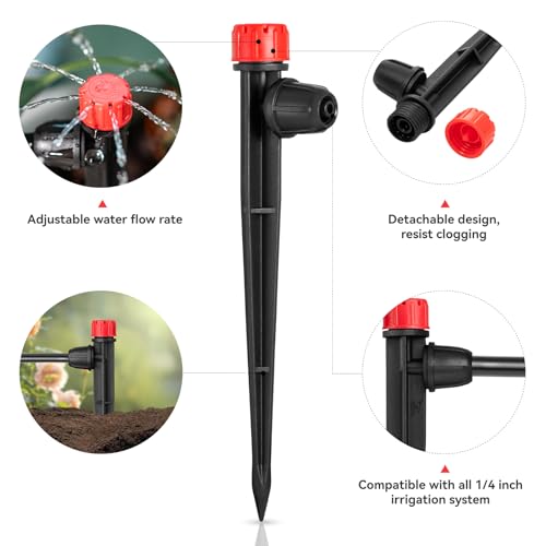 50pcs Drip Irrigation Emitters for 1/4" Tubing, 360 Degree Adjustable Flow | Drippers with Lock Barbed, 5" Arrow Stake, Irrigation Drippers for Diy Garden Watering System Kit - size: 50pcs Drip Emitters with Lock Barbed