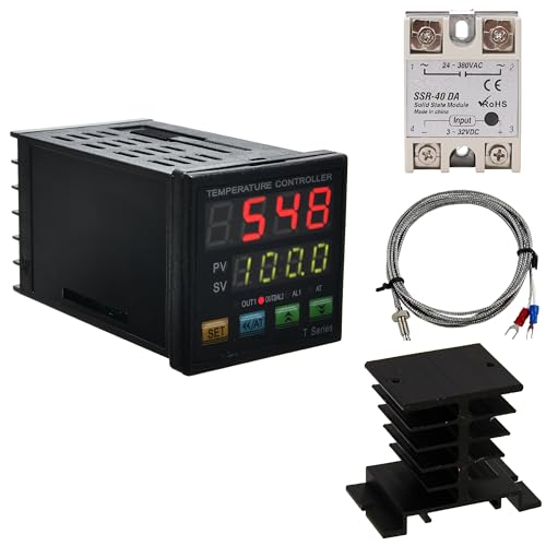 PID Temperature Controller Meter Indicator, Jaybva Digital Universal Thermostat C and Fahrenhe F Display SSR and Alarm Output 40A Solid State Relay and Thermocouple Probe Heat Sink Included - color: PID+40A SSR+Heat Sink+K Sensor