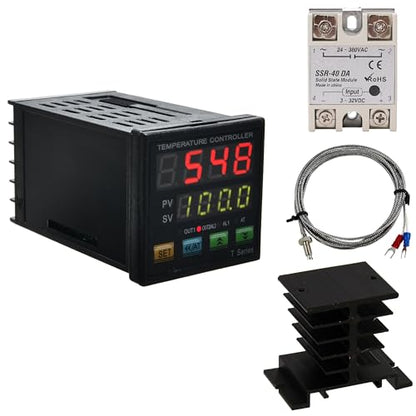 PID Temperature Controller Meter Indicator, Jaybva Digital Universal Thermostat C and Fahrenhe F Display SSR and Alarm Output 40A Solid State Relay and Thermocouple Probe Heat Sink Included - color: PID+40A SSR+Heat Sink+K Sensor