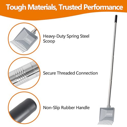 Heavy Duty Pooper Scooper 66in Tempered Spring Steel Scoop Long Stainless Steel Handle Dog Pooper Scooper for Large Dogs Outdoor Pet Waste Removal Shovel | Long Stainless Steel Handle Dog Pooper Scooper for Large Dogs Outdoor Pet Waste Removal Shovel