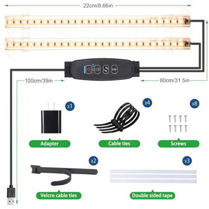 8.6'' Mini LED Grow Light Strips, Full Spectrum 3000K, 52 LED Plant Light with 3/9/12H Timer, 10 Dimmable Levels for Seedling, Succulent and Plant Shelf, 2 Head - color: Warm, size: 8.6Inch 2 Head 1 Pack