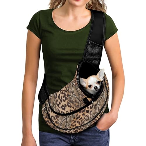 COEQINE Dog Sling Carrier Bag for Small Puppy Hands-Free Python Scale Snake Leopard Print Front View Cat Sling Carrier Reptile Texture Small Cats Edgy Outdoor - color: Snake pattern