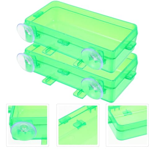 Toddmomy Escape-Proof Reptile Feeding Box and Reusable Lizard Food Dish, Small Green Reptile Water Bowl for Geckos, Bearded Dragons, and Lizards, 2pcs Set for Terrarium Use