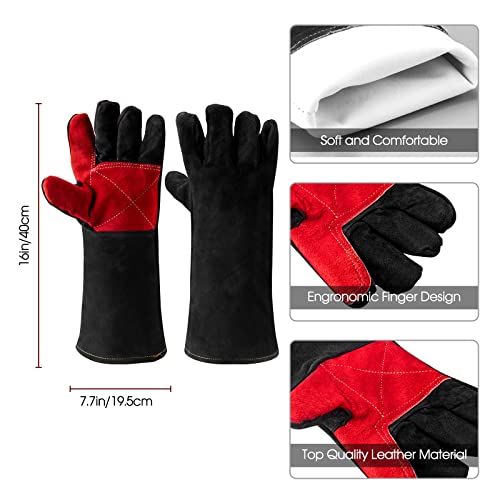 AOWPFVV Animal Handling Gloves Bite Proof for Dog,Cat,Snake,Bird,Falcon - color: Black Red Size Large 16in