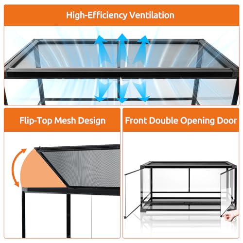 50 Gallon Tempered Glass Reptile Tank, 36" x 18" x 18" Reptile Terrarium,Reptile Enclosure with Front Opening Sliding Double Doors, Top Ventilation, Removable Door Easy to Feed and Clean - size: 36" x 18" x 18"