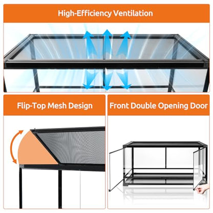 50 Gallon Tempered Glass Reptile Tank, 36" x 18" x 18" Reptile Terrarium,Reptile Enclosure with Front Opening Sliding Double Doors, Top Ventilation, Removable Door Easy to Feed and Clean - size: 36" x 18" x 18"
