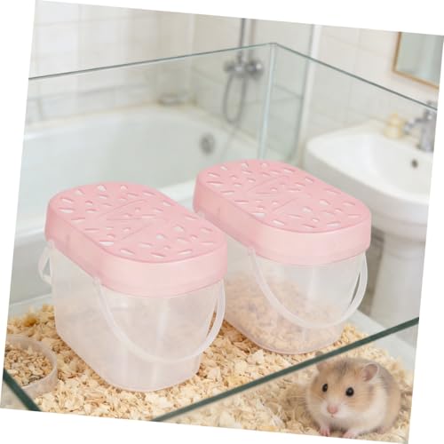 2pcs Portable Small Animal Carrier Cage, Pink Plastic Reptile Containers with Handle, Medium Turtle Box and Hamster Travel Carrier for Small Pets