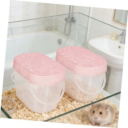 2pcs Portable Small Animal Carrier Cage, Pink Plastic Reptile Containers with Handle, Medium Turtle Box and Hamster Travel Carrier for Small Pets
