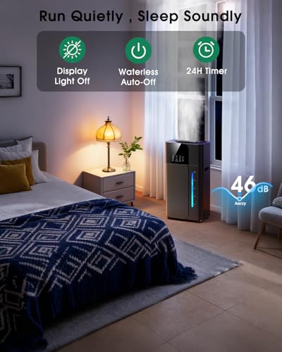 18L/4.7Gal Smart Humidifier Large Room, Warm & Cool Mist Humidifier for Bedroom, Up to 2500 sq ft Whole House Coverage, 800mL/h Output, Top Fill, 24H Timer, 70H Runtime, Humidifier for Home, Plant