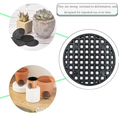 HAHIYO 20PCs 2.6Inch/6.5cm Black Round PP Plastic Flower Pot Hole Mesh Pad Bottom Grid Mat Bonsai Drainage mesh Hole Screens Gasket Prevent Soil Loss Breathable Gasket Drainage Netting for Bonsai - size: Round-2.6In-20P