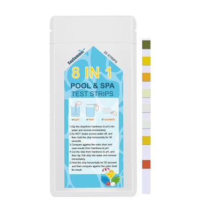 Salt-Water Pool Test Strips Kit: 25 Counts 8-in-1 for Salt Water Pool Testing Kit, Salt Pool Test Strips for Hot Tub Spa Testing Salt Chlorine pH and More - size: 25 Strips