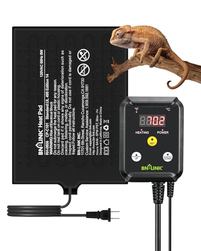 BN-LINK Durable Reptile Heating Pad 6" X 8" with Digital Thermostat Under Tank Heater Terrarium Warmer Combo Set for Turtles, Lizards, Frogs, and Other Reptiles - size: 6" X 8" with Thermostat