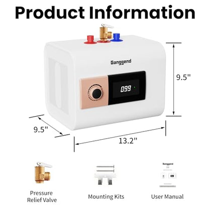 2.5 Gallon Electric Water Heater, 1500W 110V Mini Tank Under Sink Instant Hot Water Heater with Pressure Release Valve, Digital Display for Kitchen, RV, Laundry,Food Truck, Beige - color: Beige
