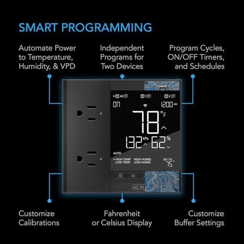 AC Infinity Controller 75 PRO, WiFi Outlet Controller, Independent Programs | Independent Programs for Two Devices, Digital Thermostat w/ Temperature, Humidity, VPD, & Timer Controls, for Seed Starting - style: Desktop