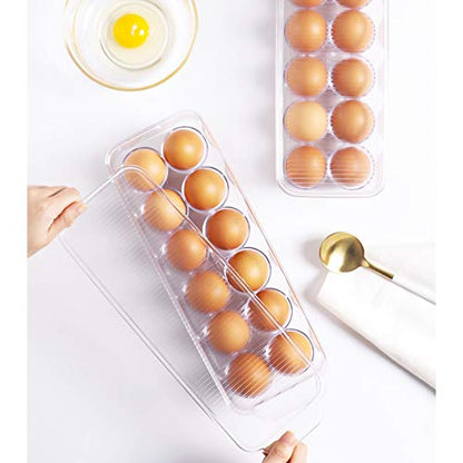 JAMOR 12 Grid Egg Storage Box Refrigerator Egg Rack Tray With Lid, Stackable Egg Rack, Transparent Egg Storage Box, BPA-Free (B)