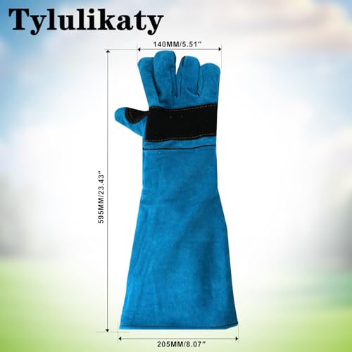 23.43" Animal Handling Gloves,Cowhide Bite Proof, Fits Dogs/Cats | 23.43" Extra Long Forearm Protection, Snake & Scratch Resistant, Reinforced Leather, Fits Reptiles, Birds & Falconry - color: Blue（23.43"）
