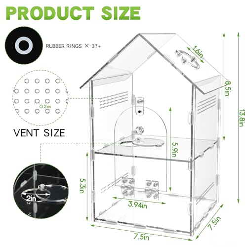 Acrylic Jumping Spider Enclosure,7.9"×7.5"×13.8", 2-Layer Arboreal Tarantula Enclosure with Partition & Feeding Hole, for Gecko Amphibians Chameleon & Small Reptiles