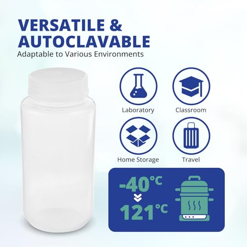 United Scientific™ Reagent Bottle, Polypropylene Wide Mouth, 1000ml, 1-Pack | 32 oz Capacity, Autoclavable, Leakproof Seal Ring, BPA and Phthalate Free, RoHS Compliant, Wide Mouth Bottles with Caps - size: 32 oz (Pack of 1)
