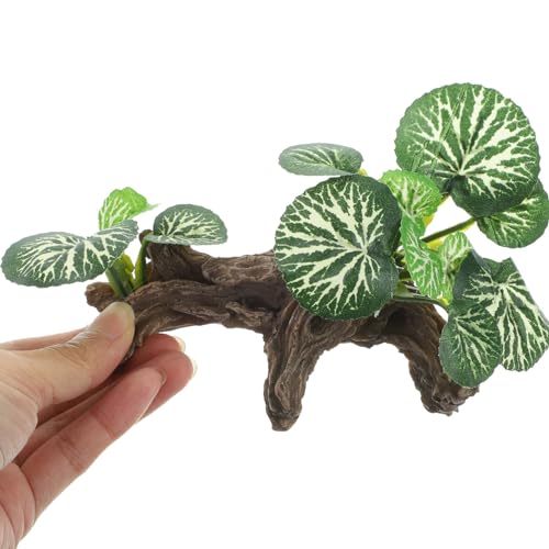 Ipetboom Reptile Corner Branch Resin Climbing Tree Branch with Leaves Terrarium Plant Branches Fish Turtle Tank Decor for Snake Bearded Dragon Lizard Frog - size: Large