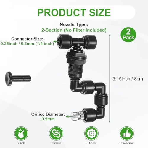 M METERXITY 2-Pack Reptile Mister Nozzles, 0.5mm Pore Copper 1/4" Reptile Misting Spray Nozzle with Plug for Terrarium/Vivarium, 360 Degree Adjustable Detachable Nozzles [Black] - size: 0.5mm