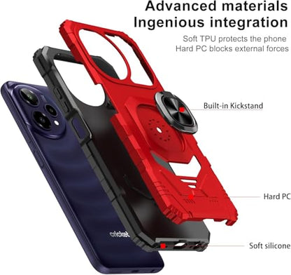 for Cricket Icon Pro SN512C 2026 Robotic Ring Stand Hybrid Cover Phone Case + Extreme Band (Red) - color: Red