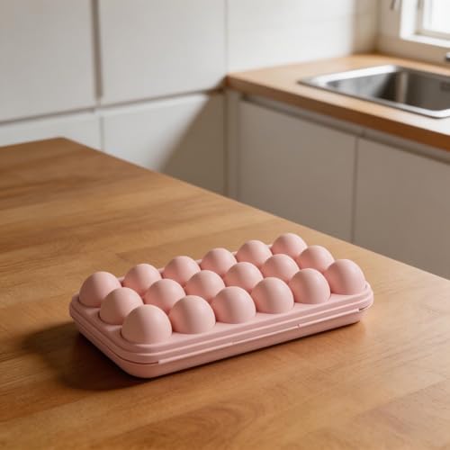 Portable Egg Storage Box With 18 Grids Egg Protector Case Tray Container Secure Egg Transport Outdoor Trips And Activities(18 Pink) - size: 18 Pink