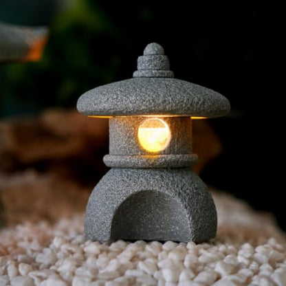 Japanese Pagoda LED Lamp Statue Figurine, Small Pagoda Lantern with Warm LED Light, Zen Garden Decor, Japanese Decor for Home, Desk, Bonsai, Terrarium, Aquarium Ornament - style: Style K