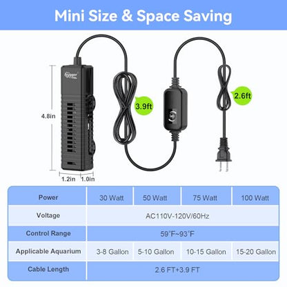 hygger Nano Submersible Aquarium Heater for 3-8 Gallon Fish Tank Betta Heater with Digital Display, Adjustable Temperature Controller 30Watt