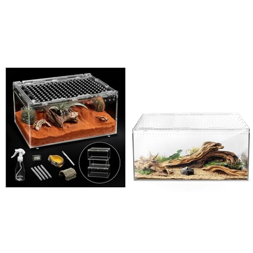 PC Small Reptile Terrarium Starter Kit,Magnetic Jumping Spider Enclosure,Hermit Crab Tank,Arboreal Tarantula Cage for Praying Mantis,Frog Vivarium,Lizard Container,Insect Housing,Gecko Habitat