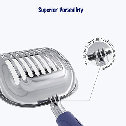 Cat Litter Scoop, Aluminum Alloy Sifter, Kitty Metal Scooper, Deep Shovel, Long Handle, Poop Sifting, Kitten Pooper Lifter, Durable, Heavy Duty, for Litter Box - color: POLISHED Aluminum \ #01 Blue Handle, size: Small