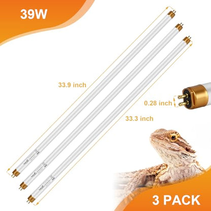 UVB Light for Reptiles Bearded Dragon, 3 Pack T5 UVB Reptile Light UVB Bulb 10.0 39W UVA UVB Reptile Light Bulb Terrarium Light Lamp Tube for Turtle Chameleon Leopard Gecko Snake Tank, 34 Inch - size: T5-34 Inch(3 Pack)